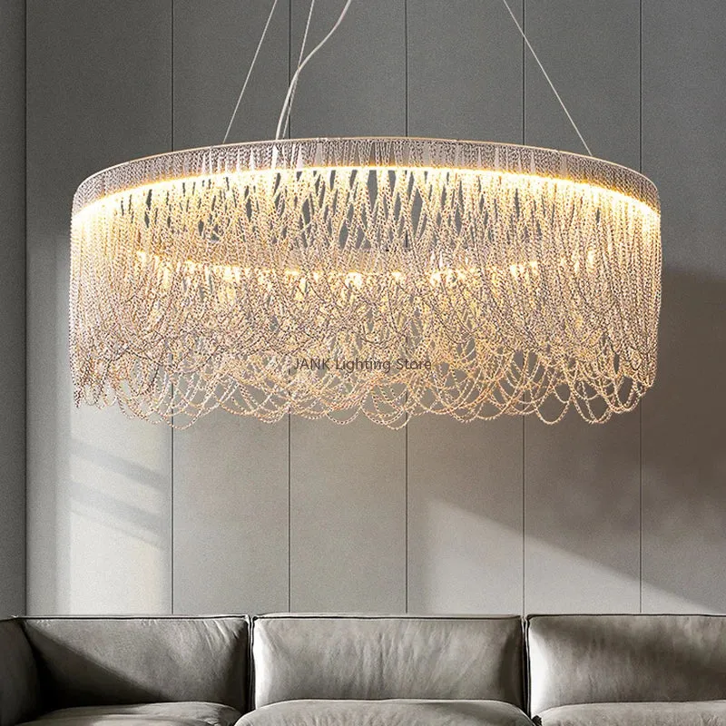 Chrome Tassel Chandelier by Mansion - LED Aluminum Chain Pendant Lamp