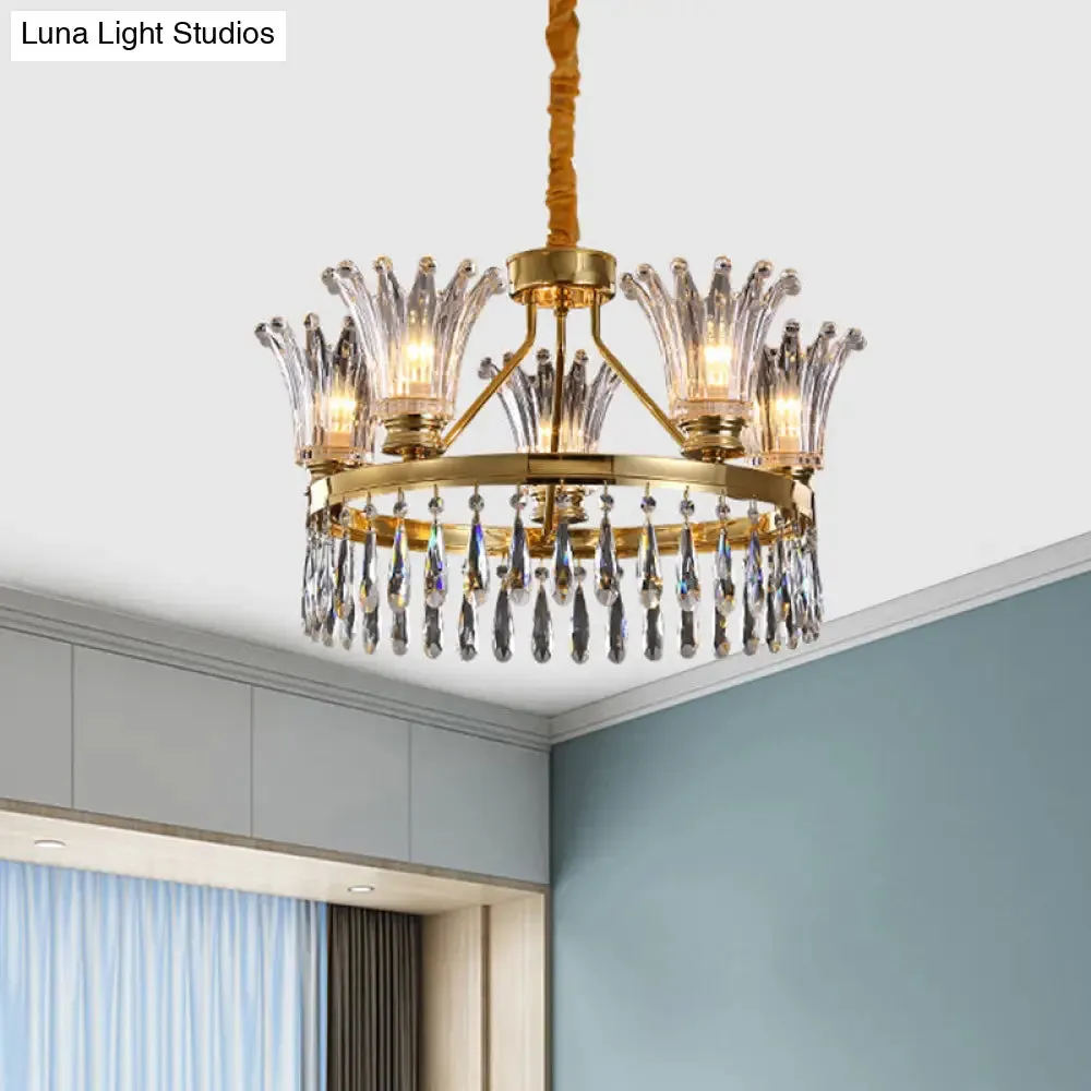 Classic Gold Flared Chandelier with Clear Crystals - 5/8 Bulb Ceiling Pendant