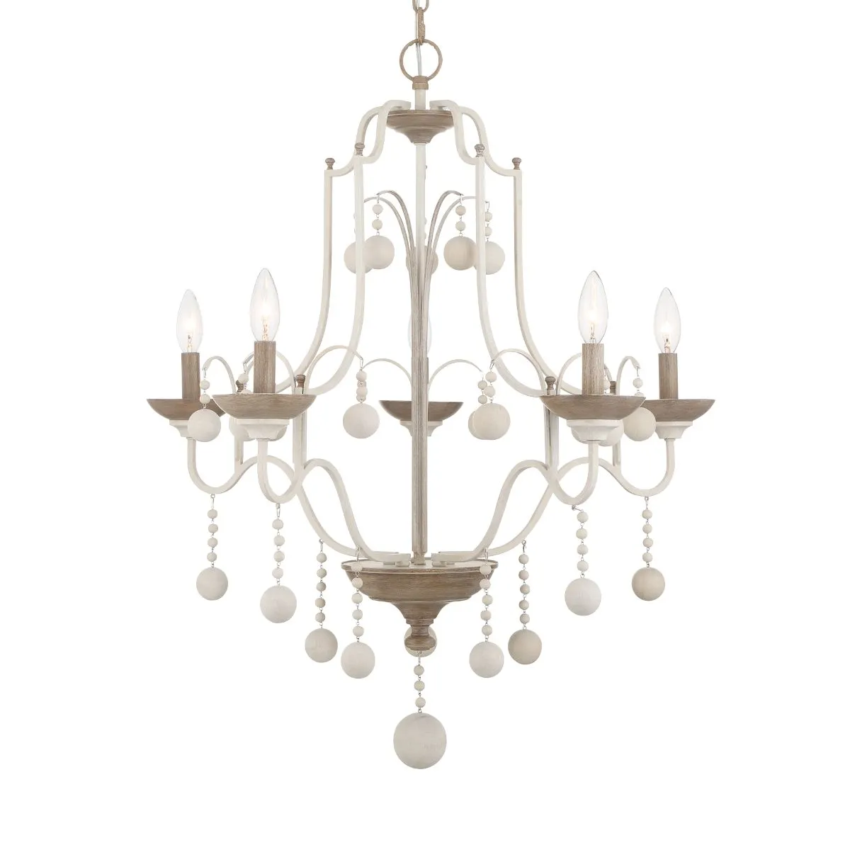 Colonial Charm 28 In. 5 Lights Chandelier White Finish