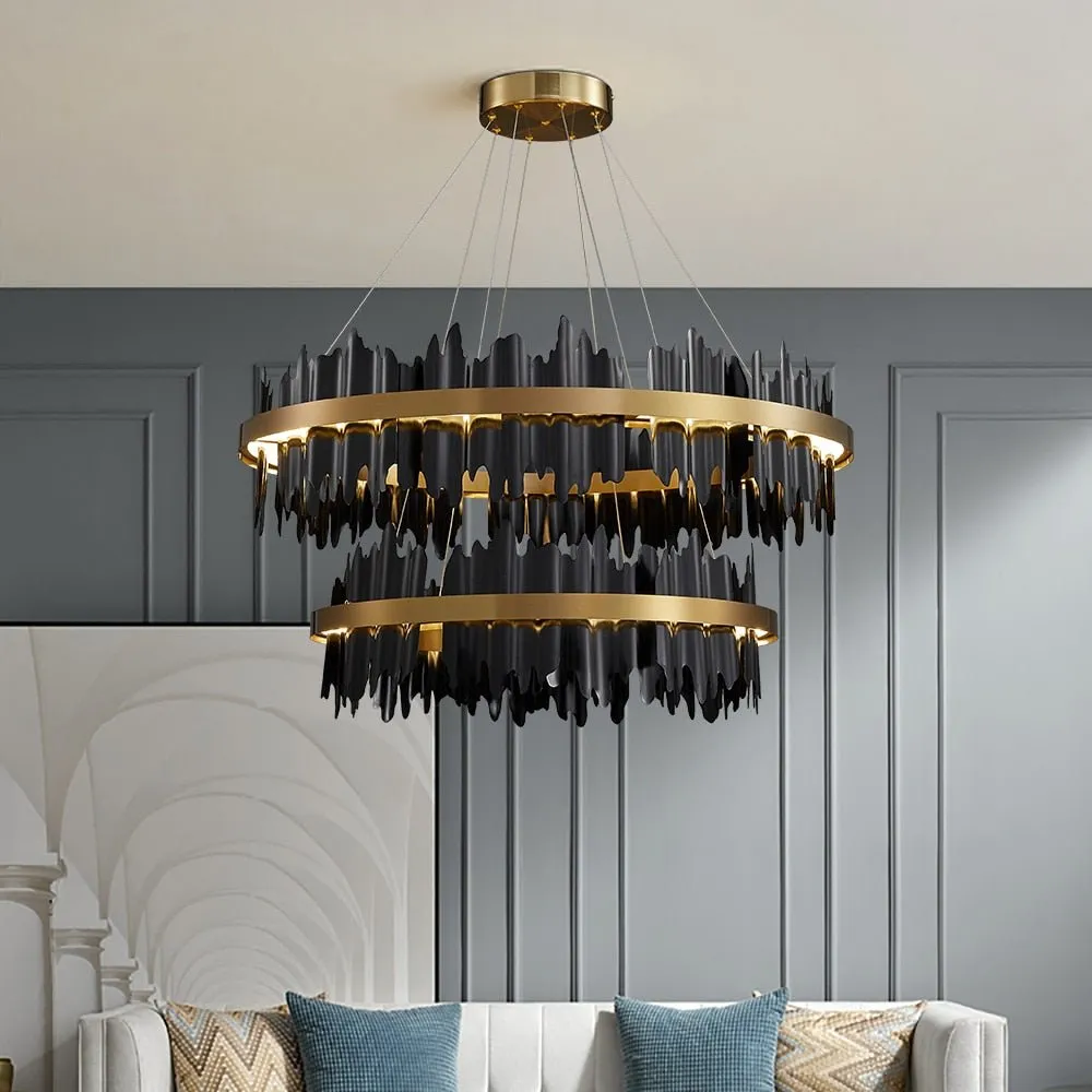 Contemporary Black and Gold Circle LED Chandelier for Living Room, Dinning, Lobby, and Hotel Lighting