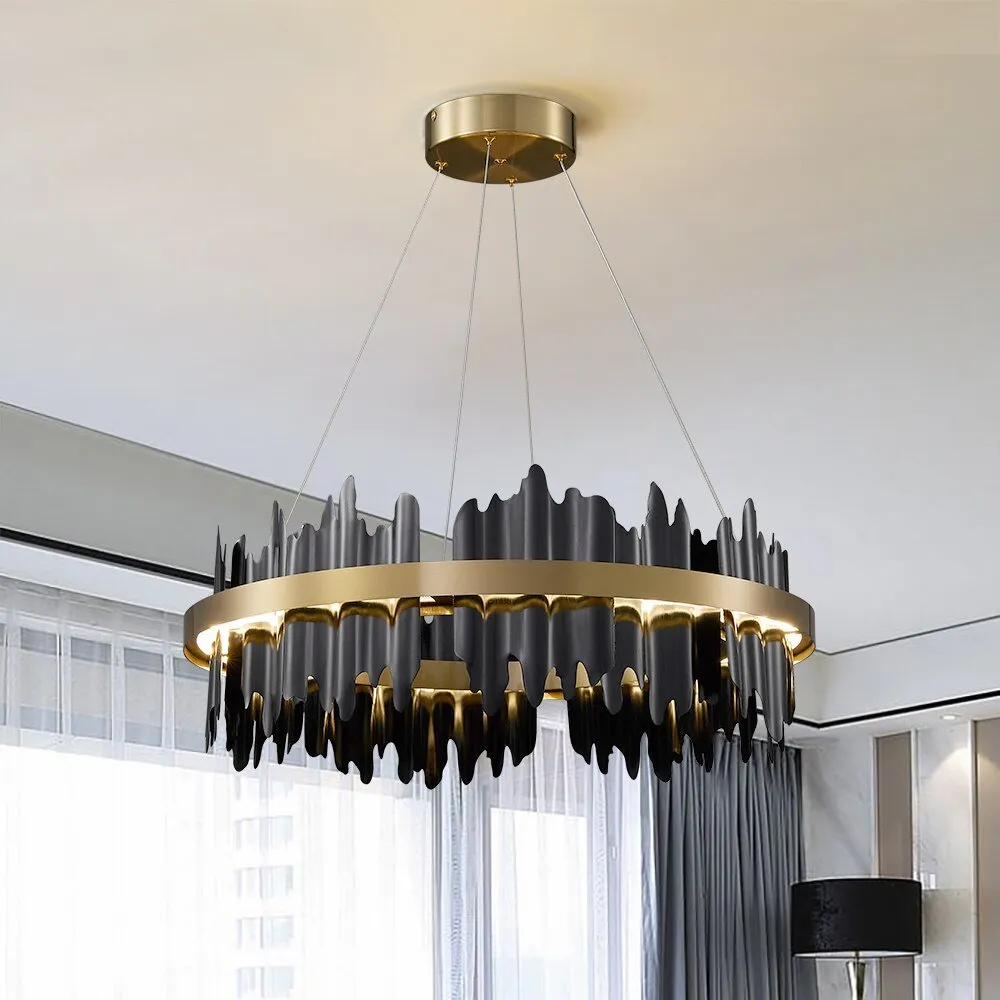 Contemporary Black and Gold Circle LED Chandelier for Living Room, Dinning, Lobby, and Hotel Lighting