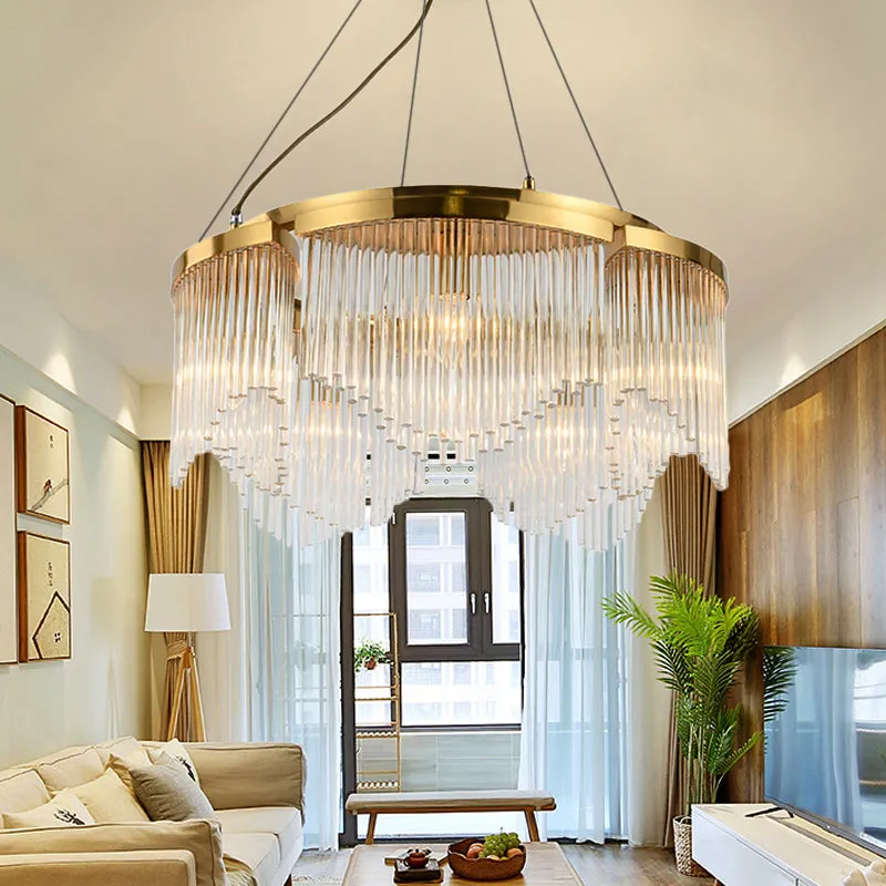 Contemporary Crystal Curtain Chandelier Light with 5 Clear Glass Heads for Living Room Ceiling Pendant