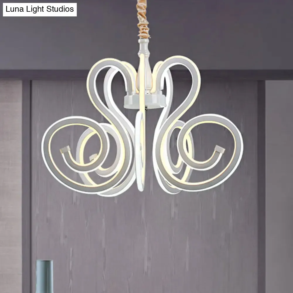 Contemporary Curly Acrylic Chandelier - White LED Ceiling Lamp for Dining Room