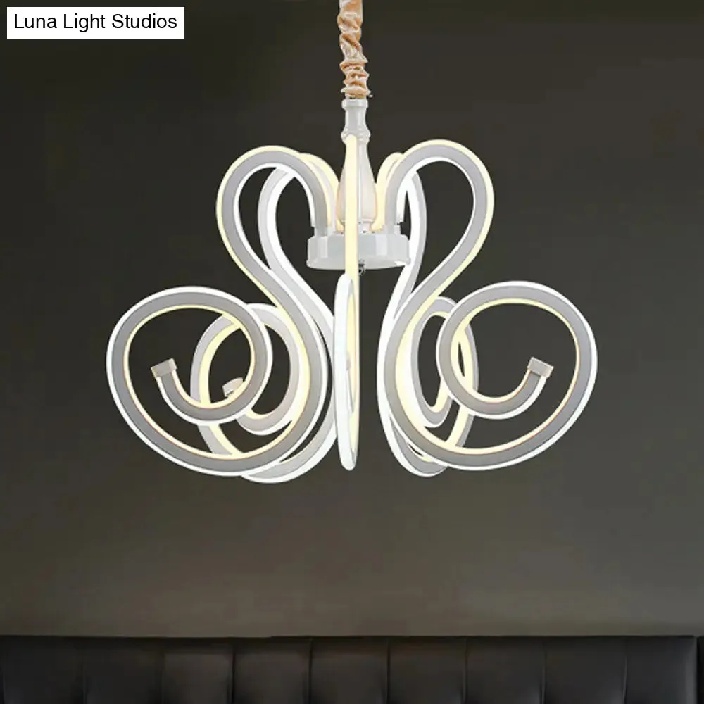 Contemporary Curly Acrylic Chandelier - White LED Ceiling Lamp for Dining Room