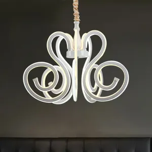 Contemporary Curly Acrylic Chandelier - White LED Ceiling Lamp for Dining Room