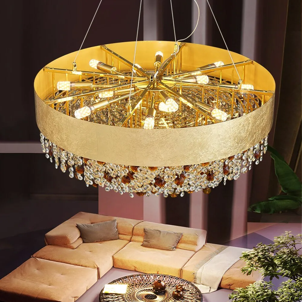 Creative Crystal Chandelier Modern Living Room Lighting New Design LED Hanging Lamp Round Gold