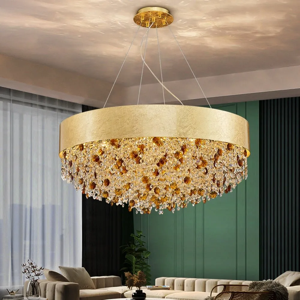 Creative Crystal Chandelier Modern Living Room Lighting New Design LED Hanging Lamp Round Gold