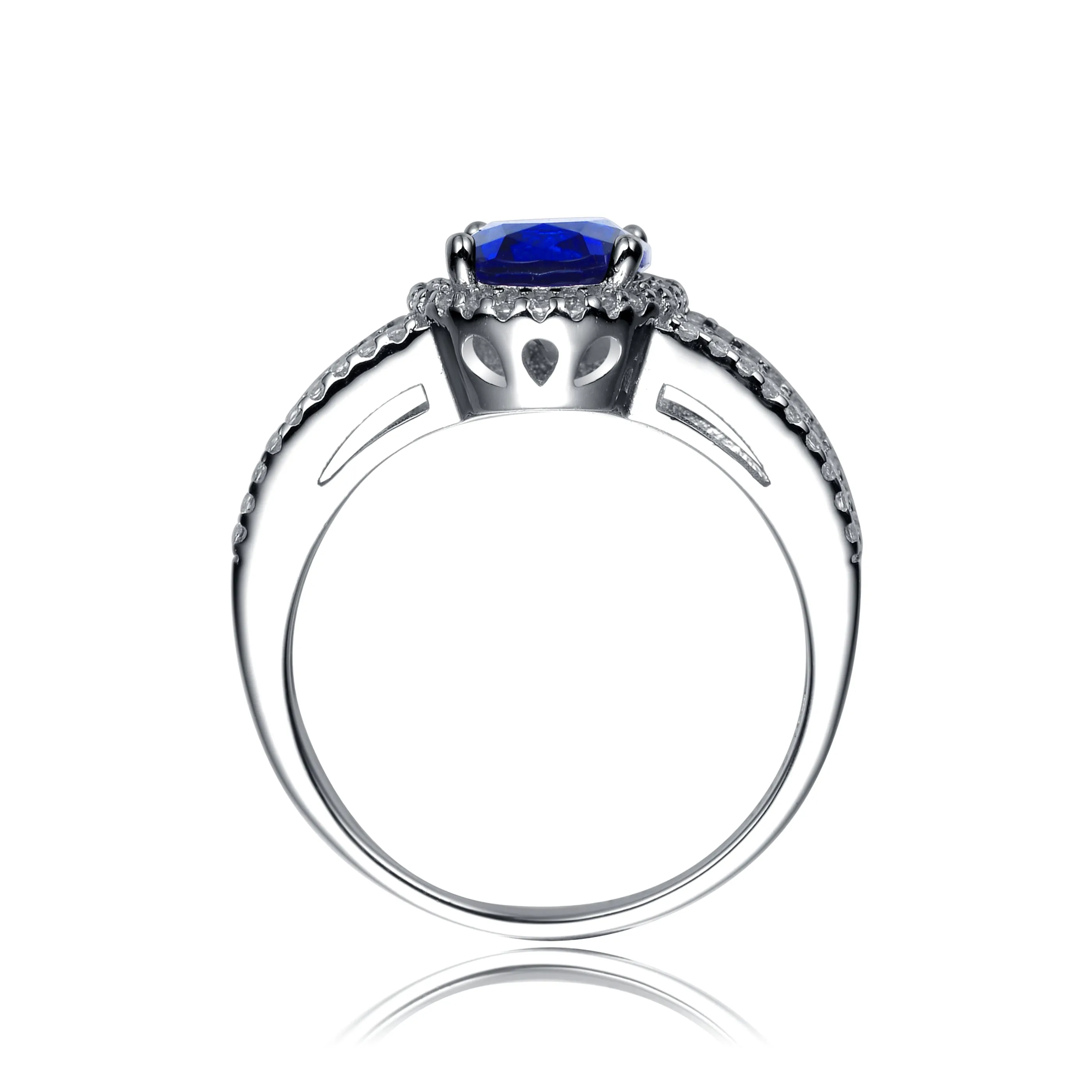 CZ Serling Silver Rhodium Sapphire Ring