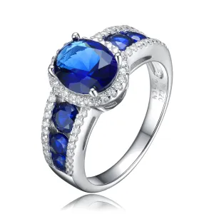 CZ Serling Silver Rhodium Sapphire Ring