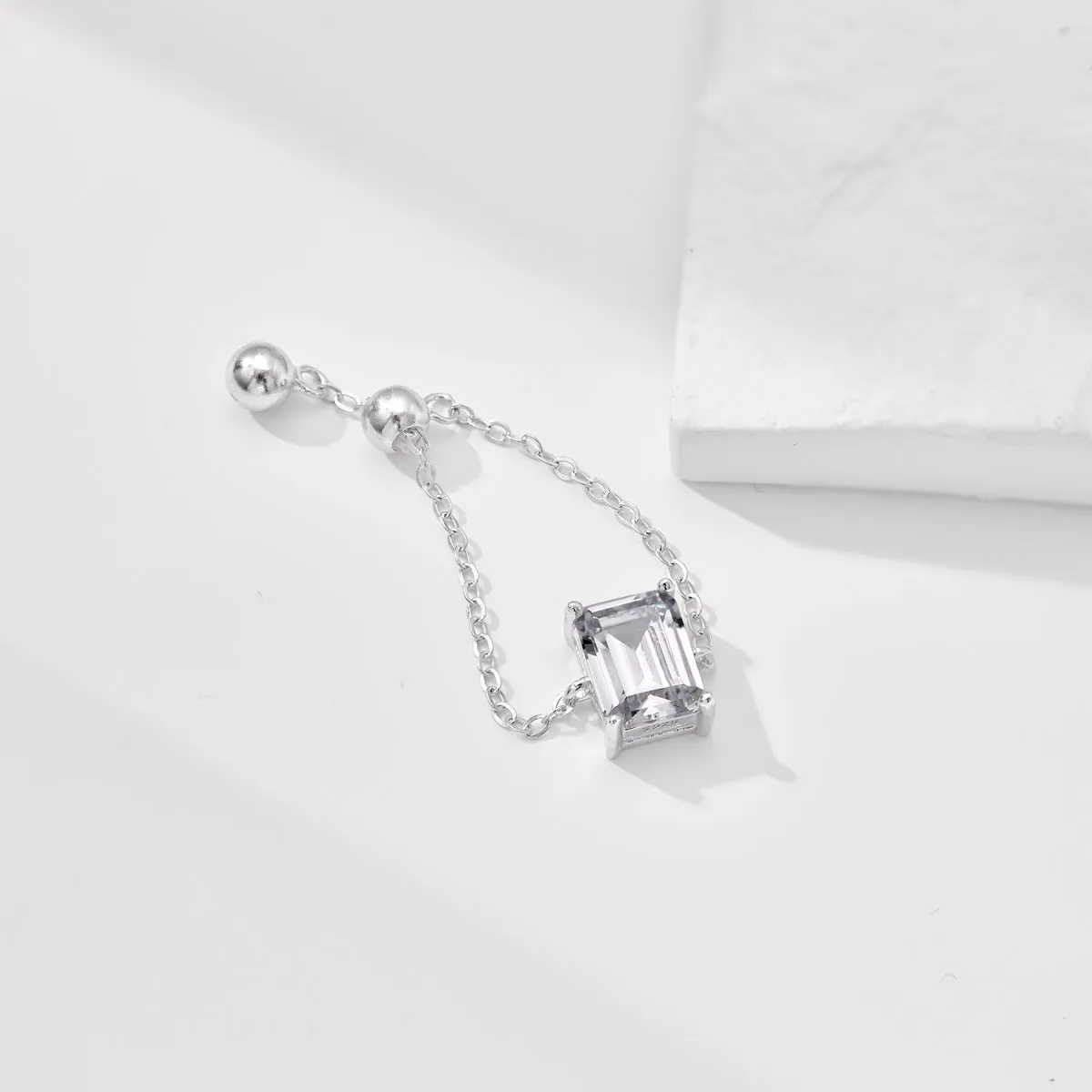 Dainty Emerald Cut Sparkle Adjustable Chain Ring