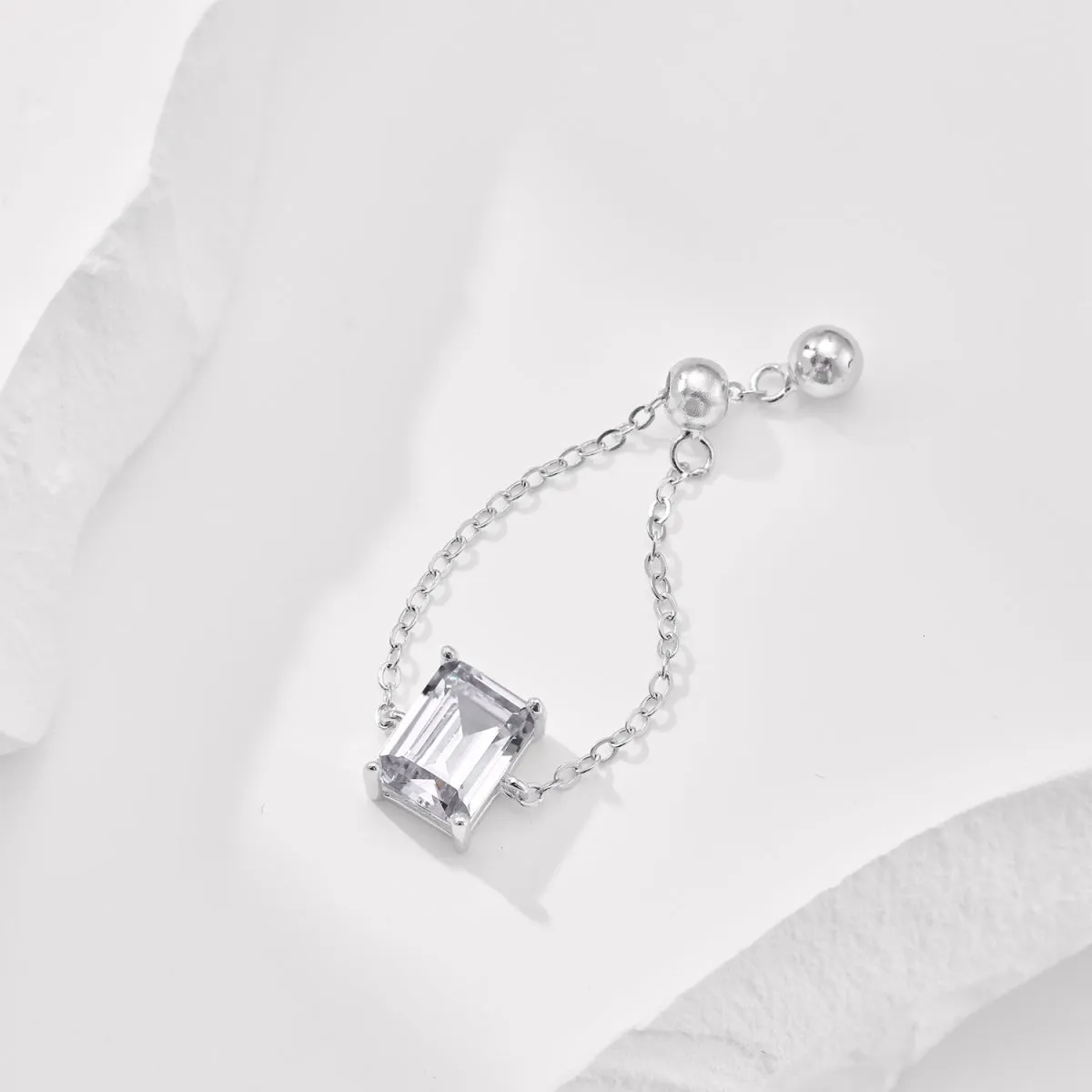 Dainty Emerald Cut Sparkle Adjustable Chain Ring