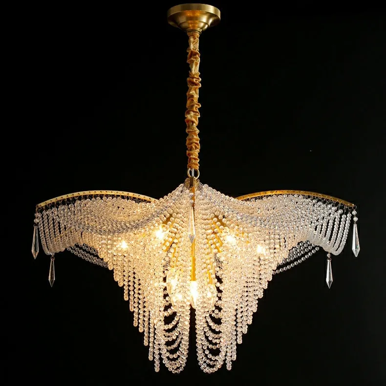 Decorative Beaded Crystal Brass Chandelier Elegant Ceiling Light Fixture For Living Room/ Bedroom