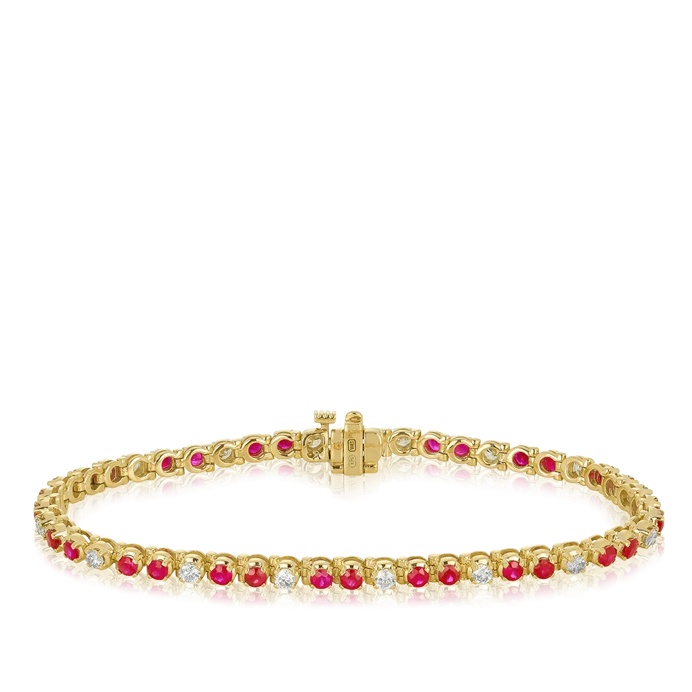 Diamond & Ruby Tennis Bracelet in 9ct Yellow Gold