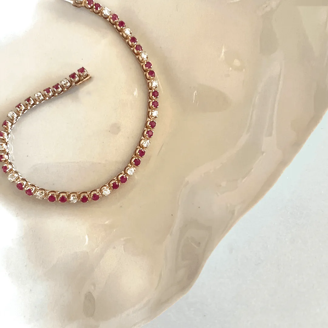 Diamond & Ruby Tennis Bracelet in 9ct Yellow Gold