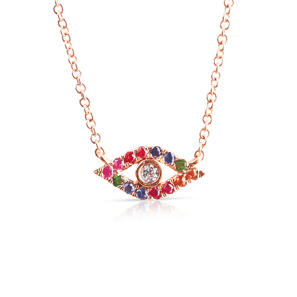 DIAMOND AND SAPPHIRE RAINBOW EVIL EYE NECKLACE