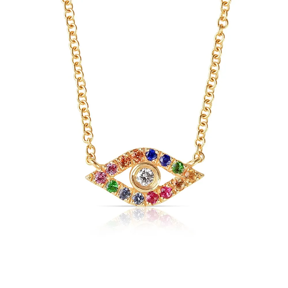 DIAMOND AND SAPPHIRE RAINBOW EVIL EYE NECKLACE