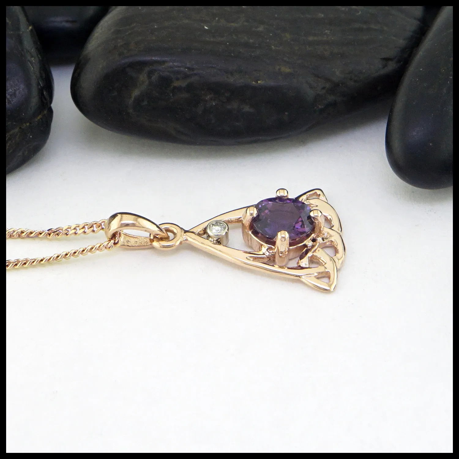 Diamond and Sapphire Trinity Knot Pendant in Rose Gold