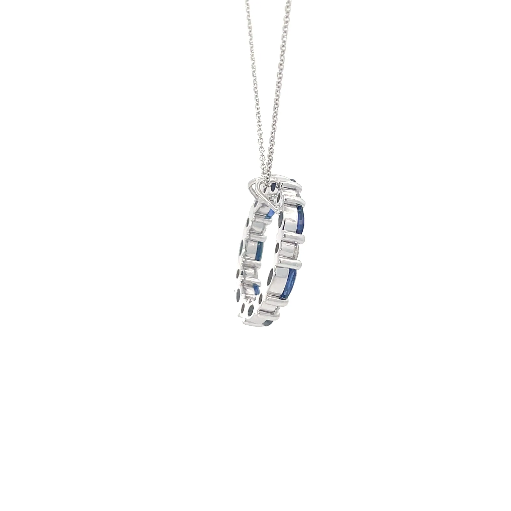 Diamond Sapphire Circle Pendant Necklace