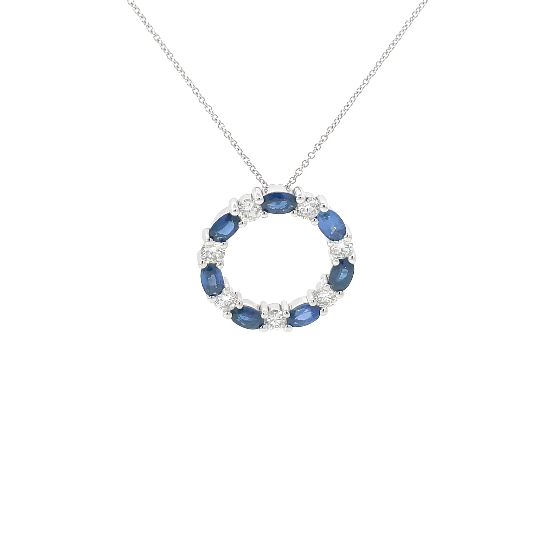 Diamond Sapphire Circle Pendant Necklace