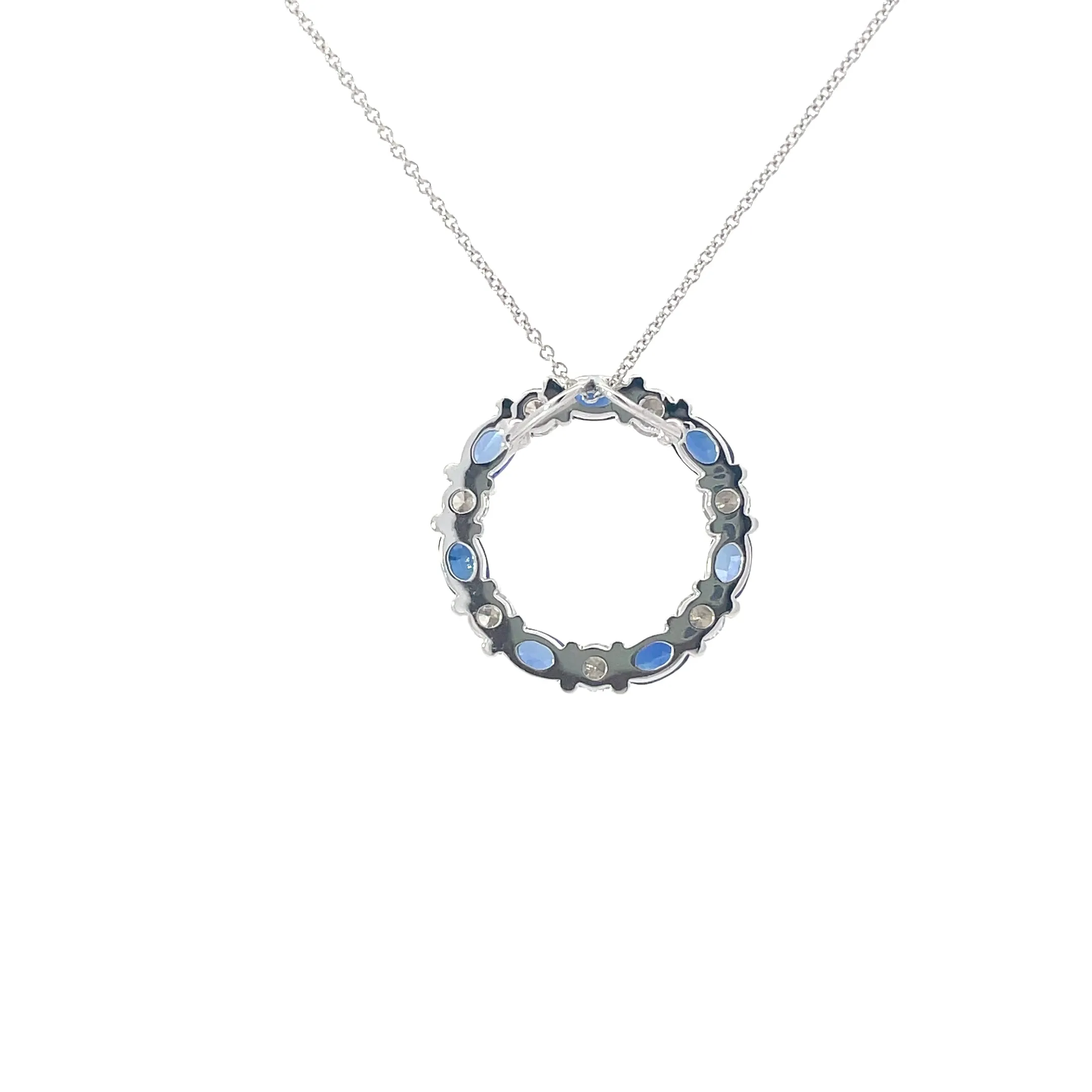 Diamond Sapphire Circle Pendant Necklace