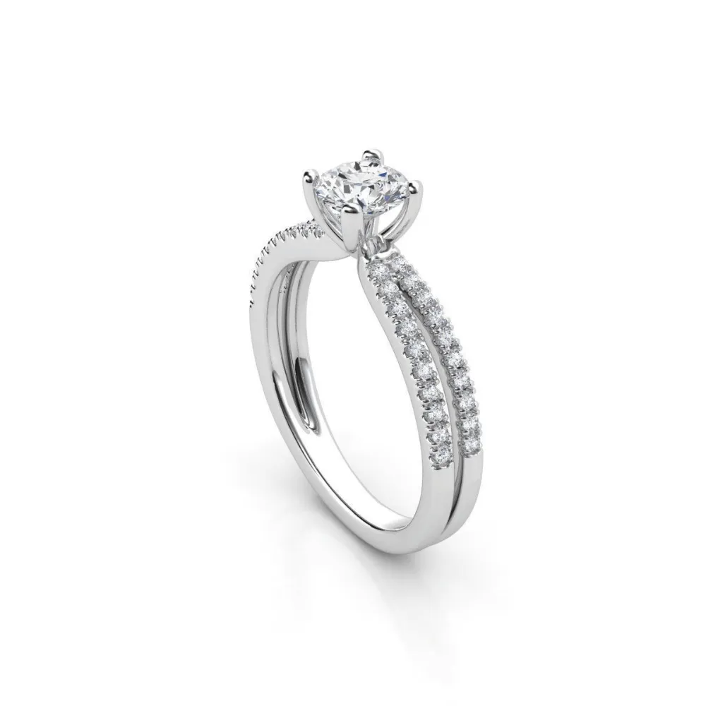 Double-Band Diamond Engagement Ring with Brilliant Round Center