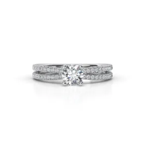 Double-Band Diamond Engagement Ring with Brilliant Round Center