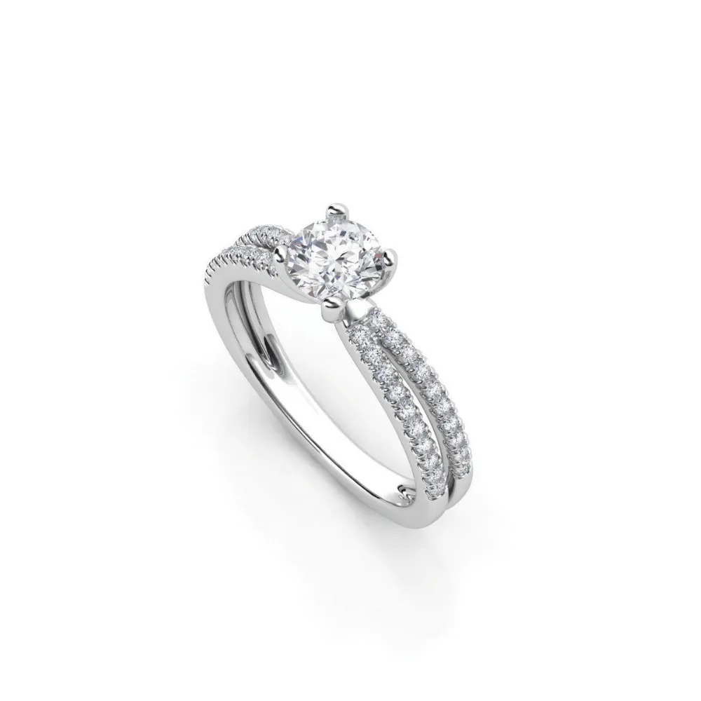 Double-Band Diamond Engagement Ring with Brilliant Round Center