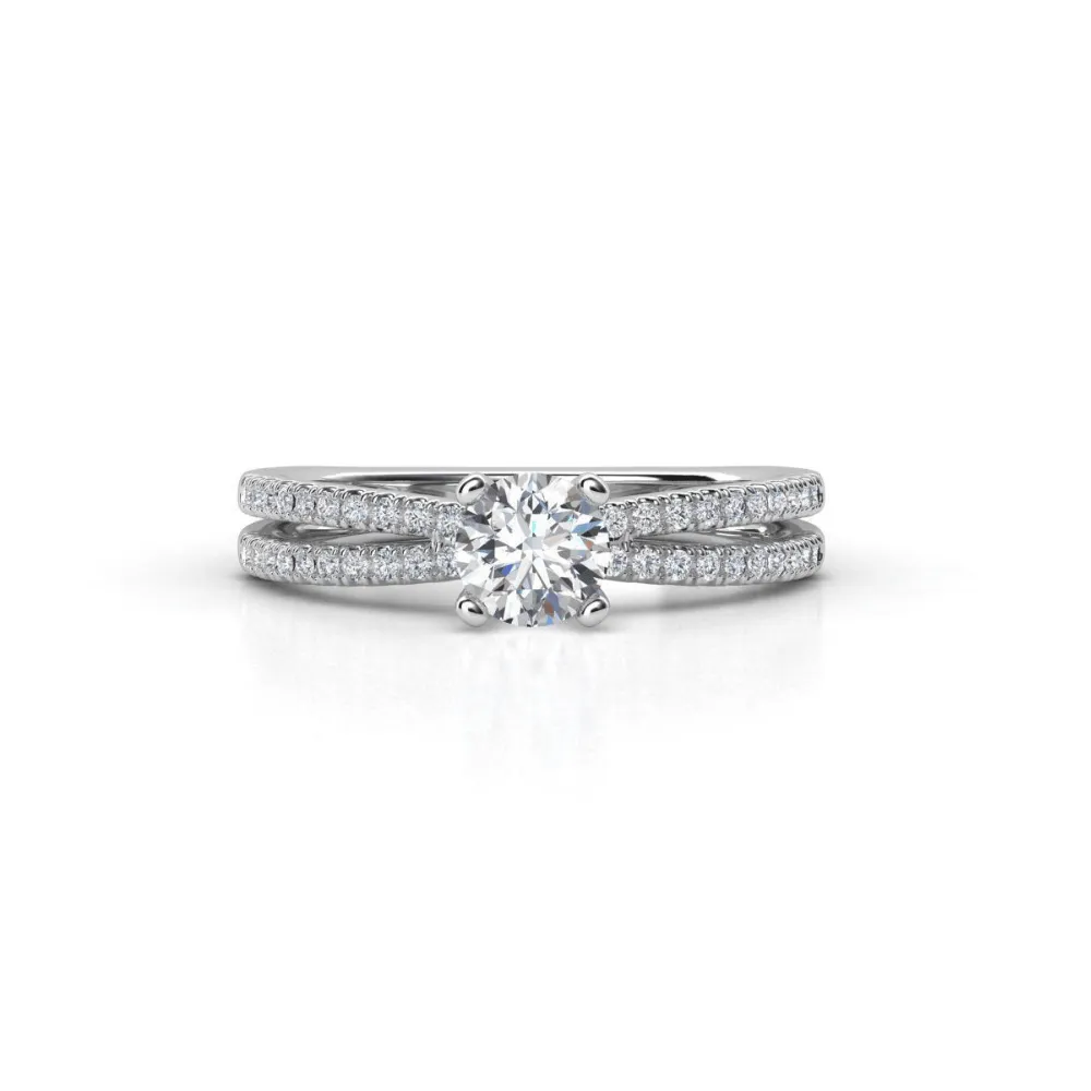 Double-Band Diamond Engagement Ring with Brilliant Round Center