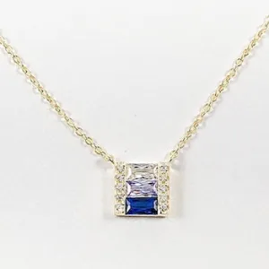 Elegant Vertical Bar Baguette CZ Gold Tone Silver Necklace