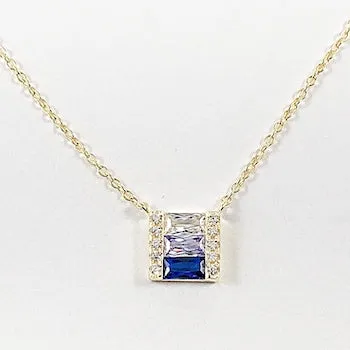 Elegant Vertical Bar Baguette CZ Gold Tone Silver Necklace