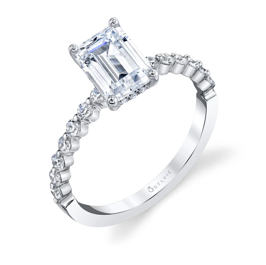 Emerald Cut Classic Engagement Ring - Athena 18k Gold White