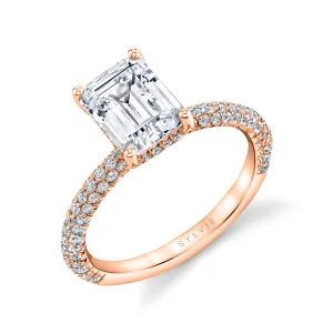 Emerald Cut Classic Pave Engagement Ring - Jayla 18k Gold Rose