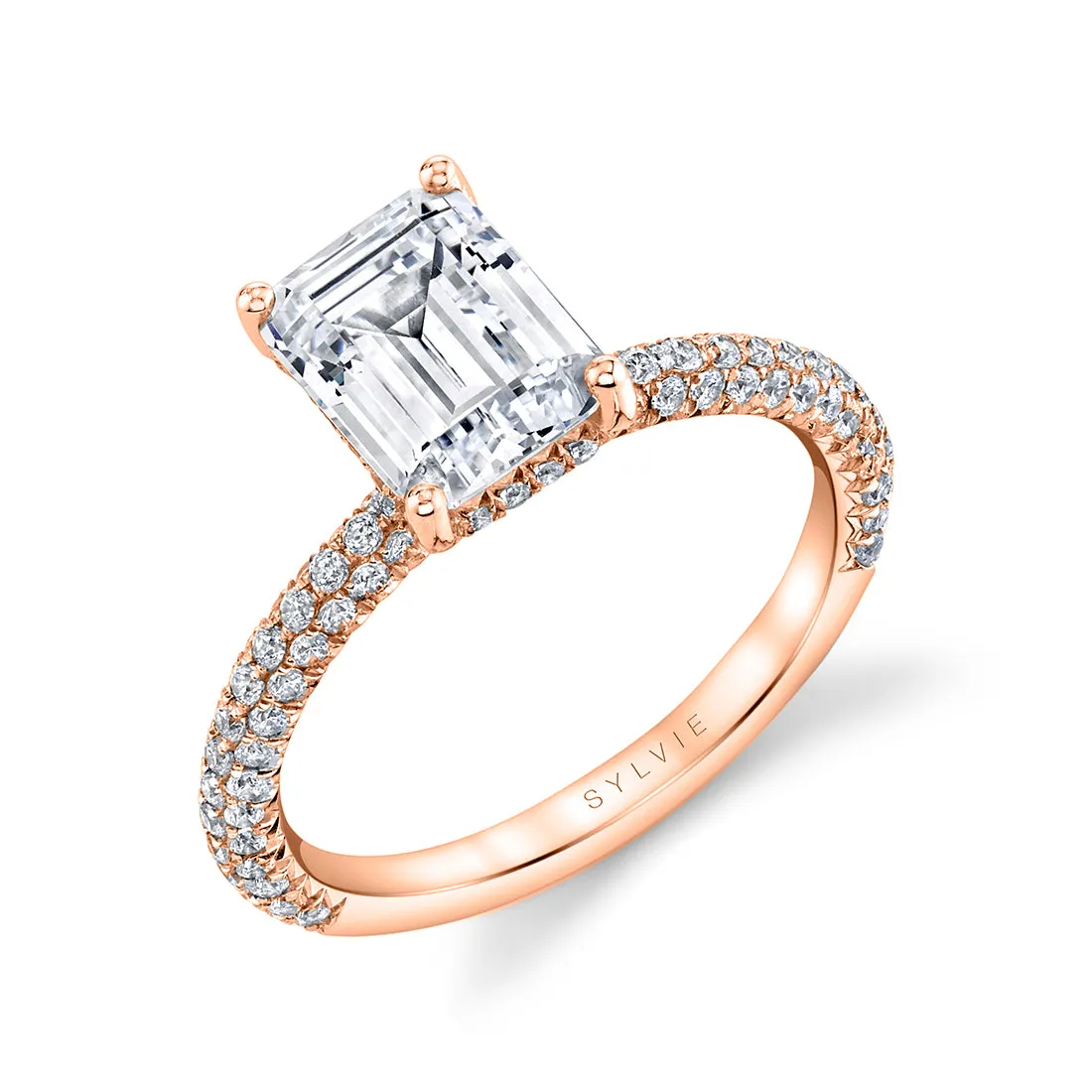 Emerald Cut Classic Pave Engagement Ring - Jayla 18k Gold Rose