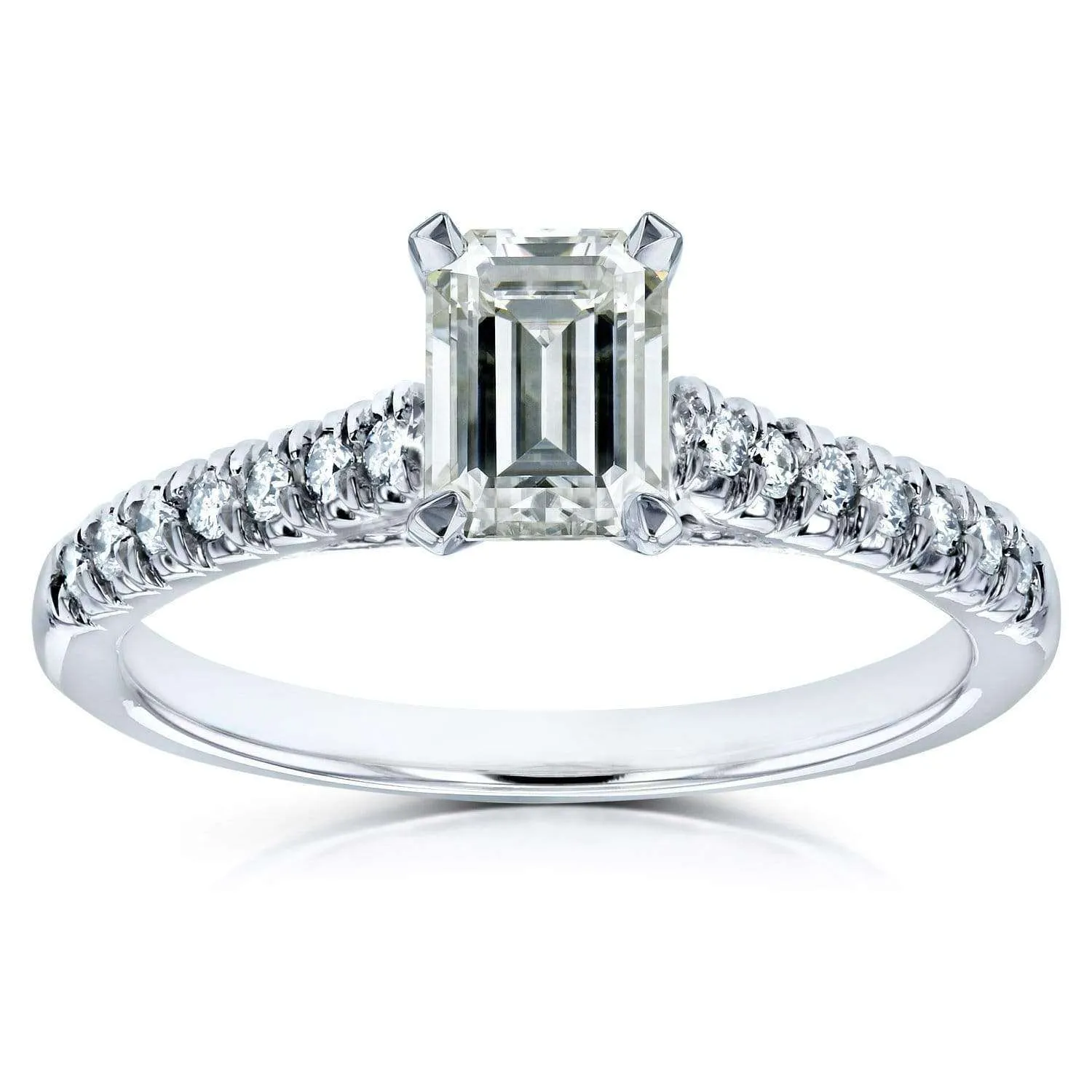 Emerald-Cut Moissanite Engagement Ring with Diamond 1 1/5 CTW 14k White Gold