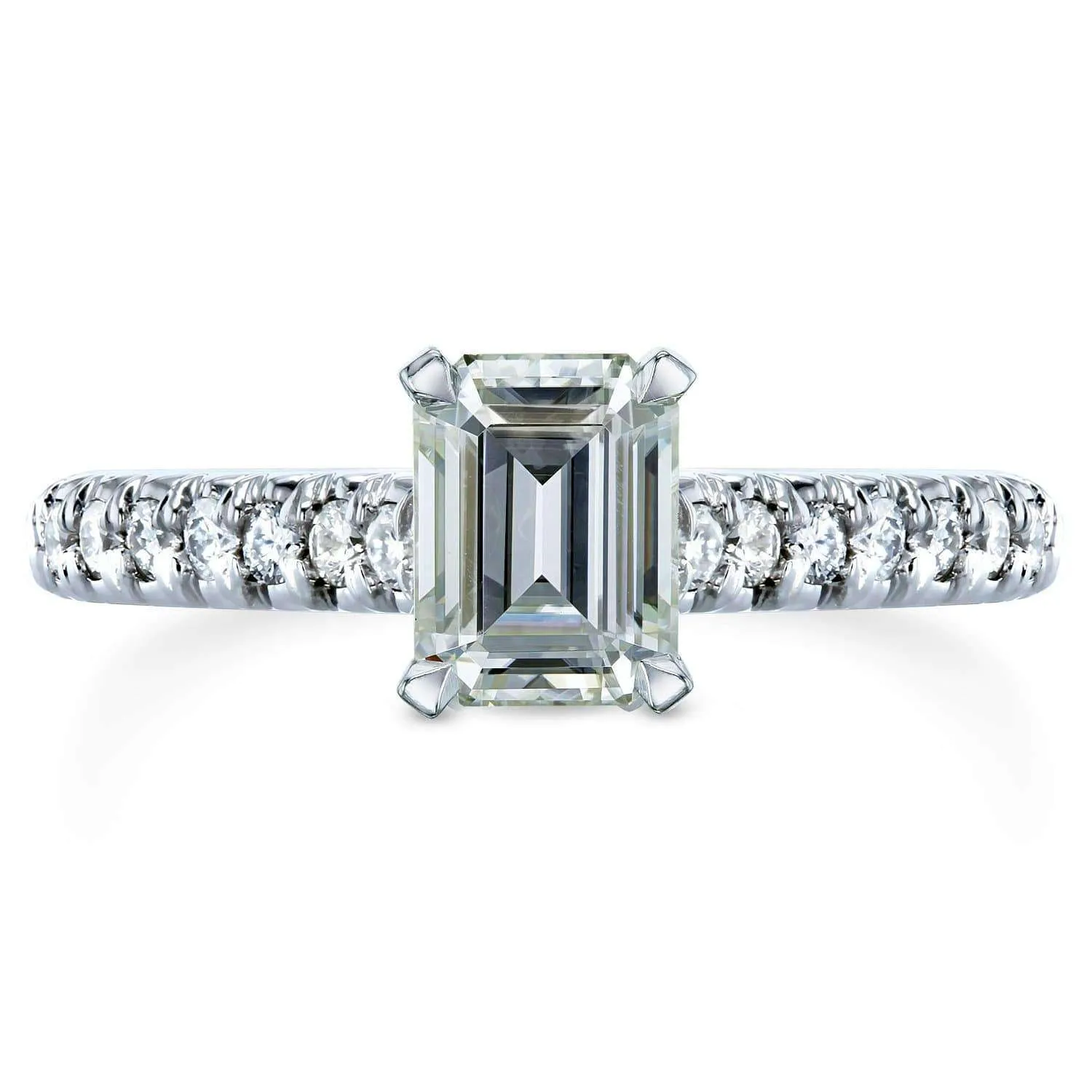 Emerald-Cut Moissanite Engagement Ring with Diamond 1 1/5 CTW 14k White Gold