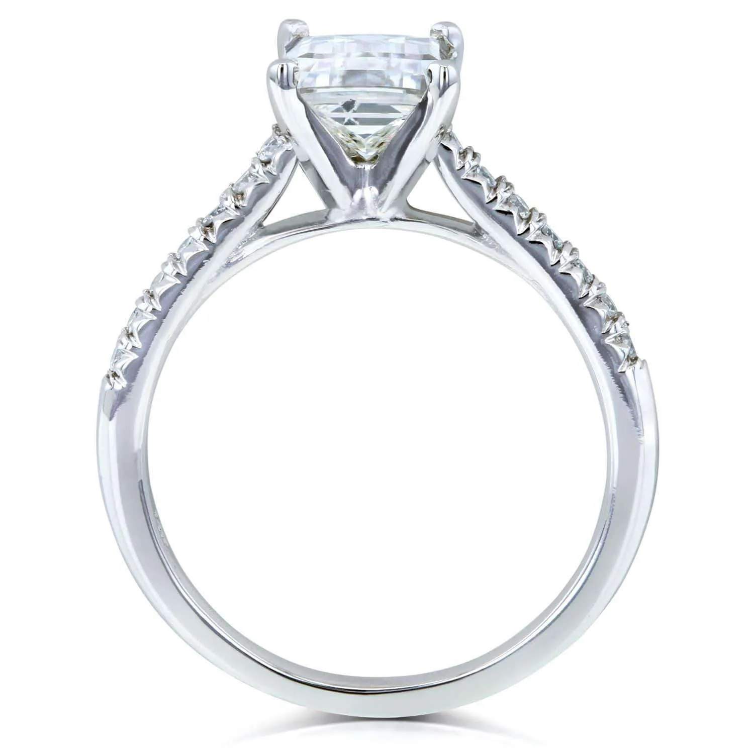 Emerald-Cut Moissanite Engagement Ring with Diamond 1 1/5 CTW 14k White Gold