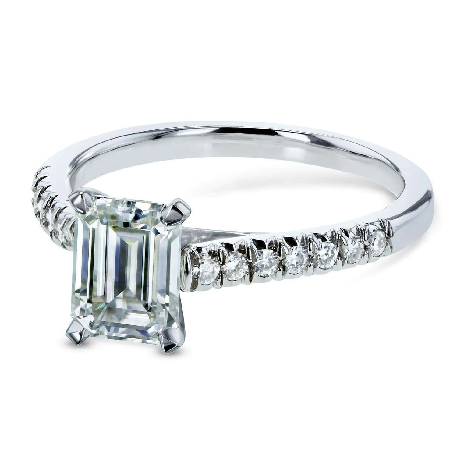 Emerald-Cut Moissanite Engagement Ring with Diamond 1 1/5 CTW 14k White Gold