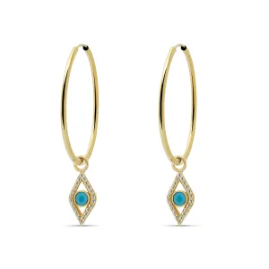 Evil Eye Diamond Turquoise Hoops - 14 karat gold, diamonds 0.23ct, turquoise 0.1ct