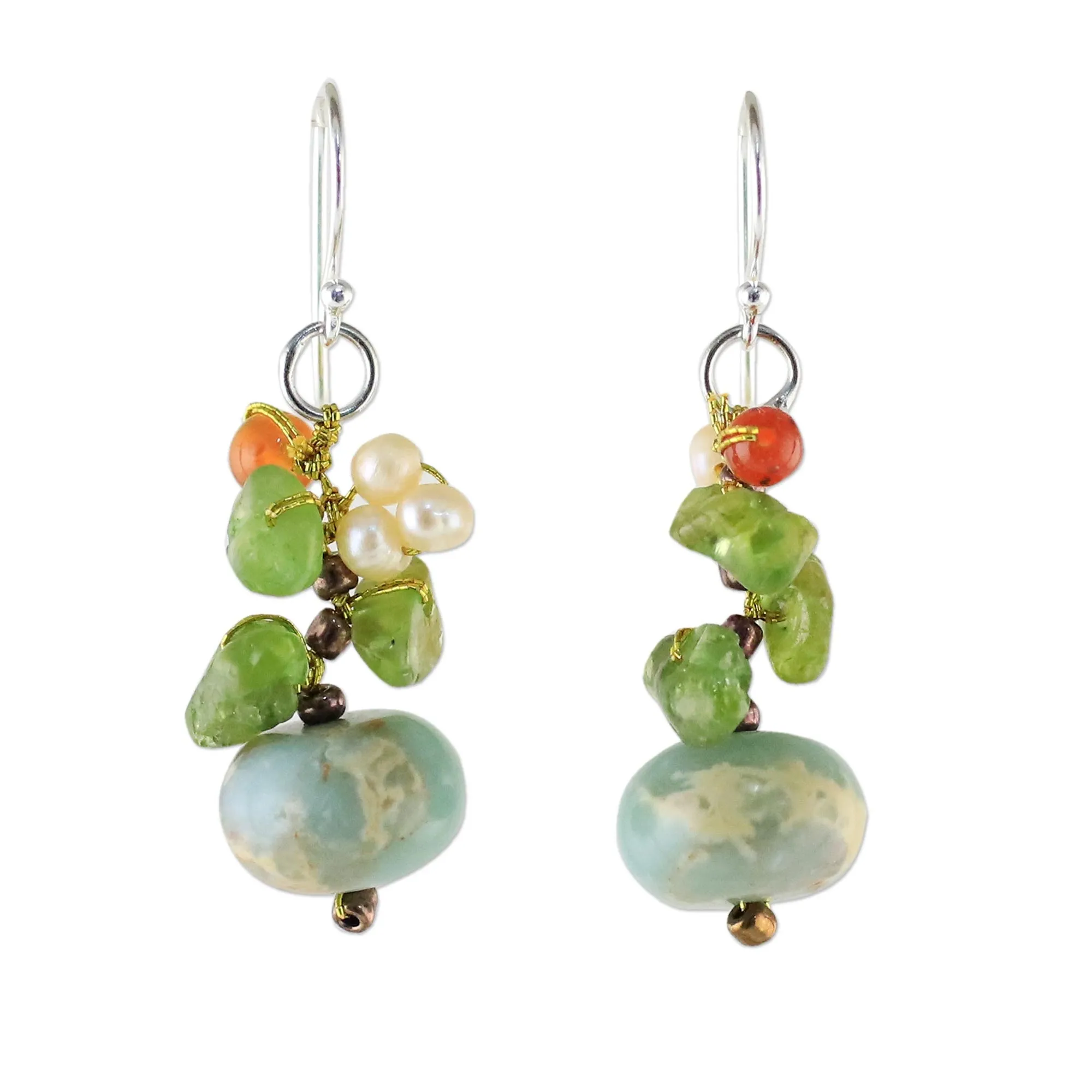 Exotic Cluster in Blue Multi-Gem Dangle Earrings