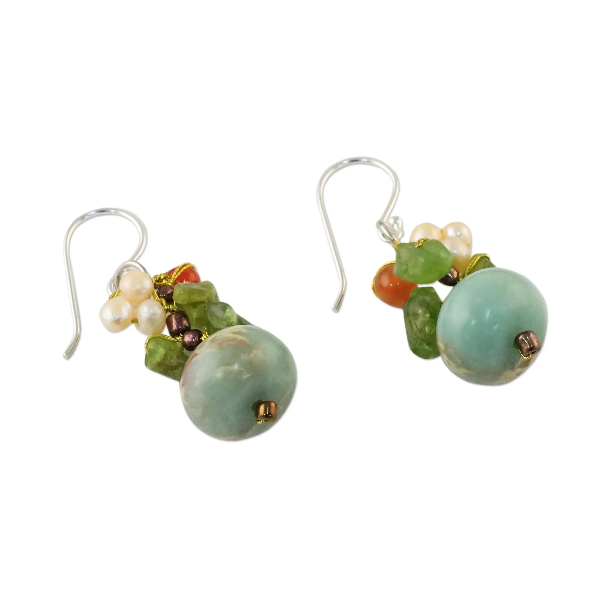 Exotic Cluster in Blue Multi-Gem Dangle Earrings