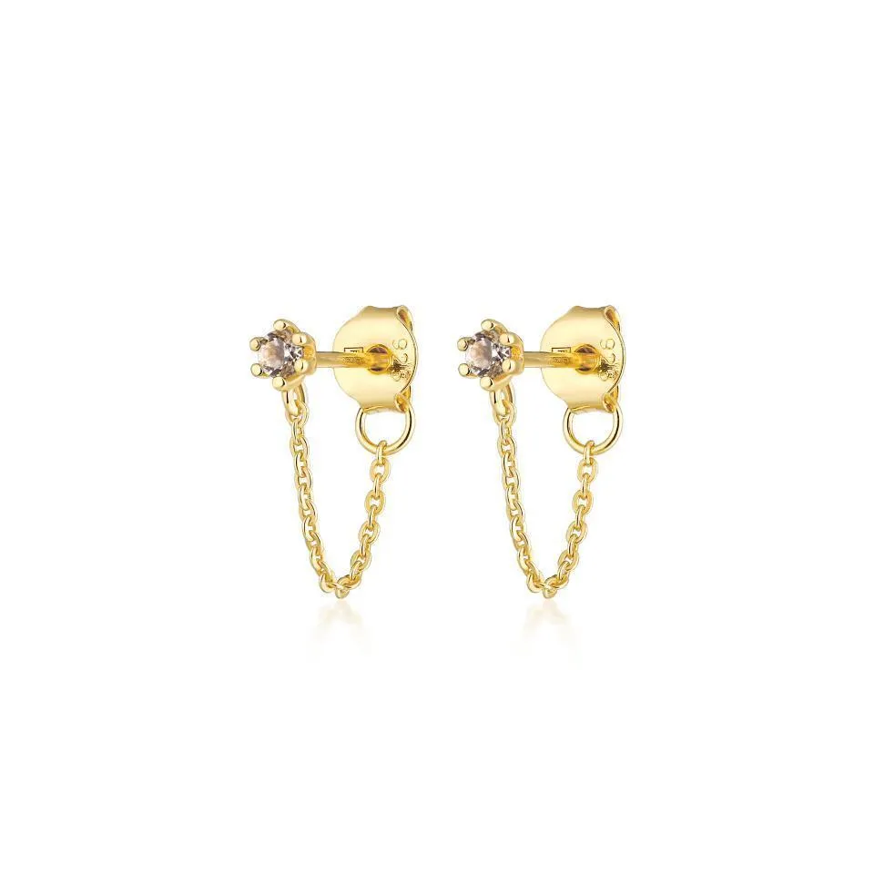 F H Jewellery | Plant Gemstone Stud and Chain Earrings