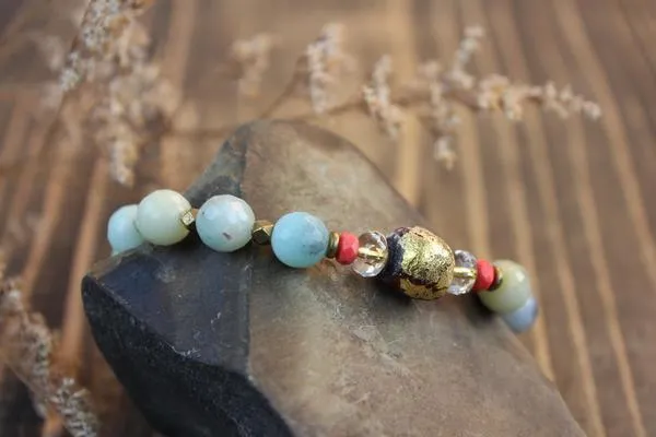 Faceted Amazonite Bracelet with Thai Buddha Bead