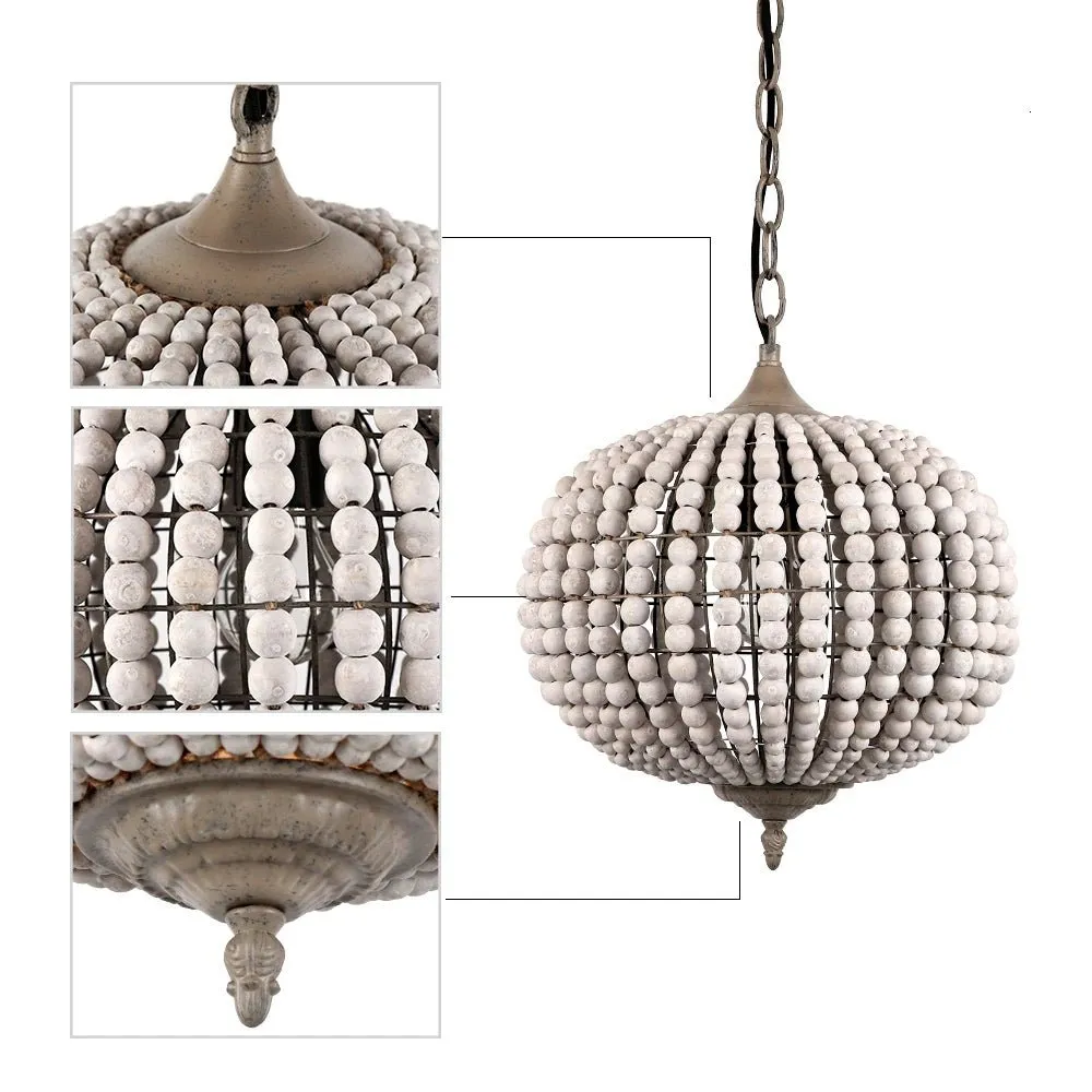 Fancy® Retro loft vintage rustic round wooden beads pendant lamp for living room, hotel, kitchen