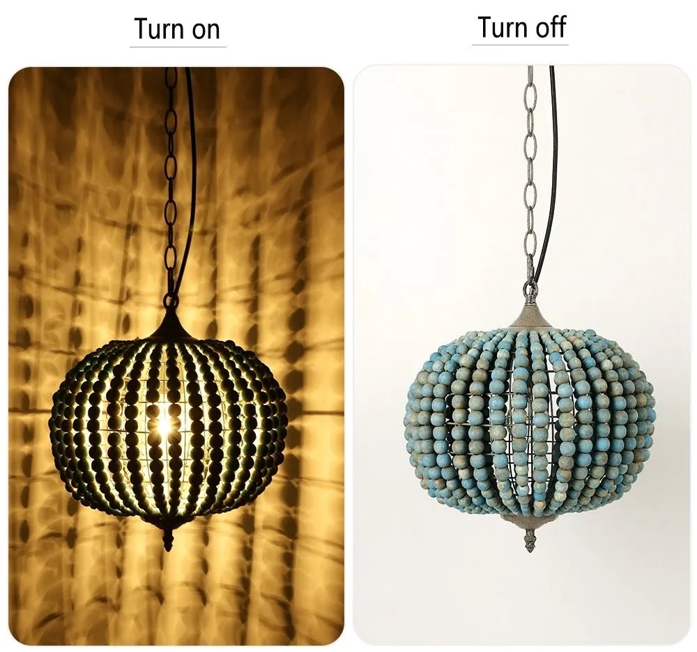 Fancy® Retro loft vintage rustic round wooden beads pendant lamp for living room, hotel, kitchen