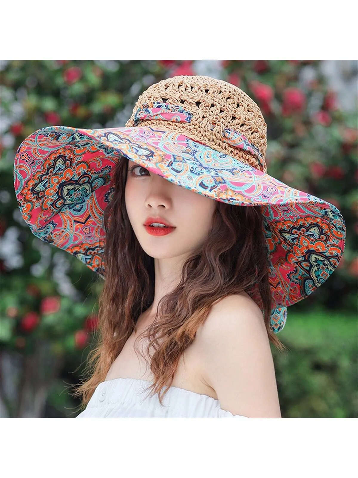 Fashionable Women Sun Hat For Outdoor Activities, Traveling Or Beach, Single Piece, 2024 New Design Straw Hat With Wide Brim To Block The Sun, UV Protection, A Romantic Gift For Daily Life