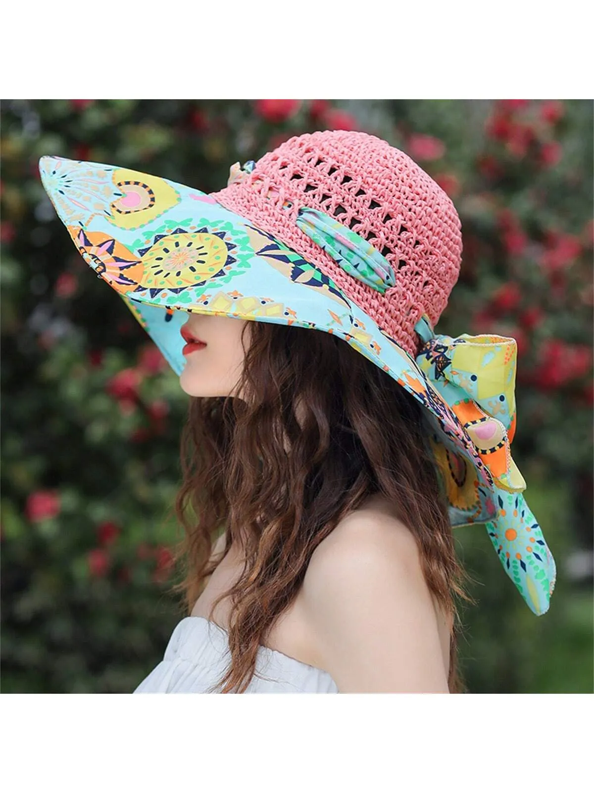 Fashionable Women Sun Hat For Outdoor Activities, Traveling Or Beach, Single Piece, 2024 New Design Straw Hat With Wide Brim To Block The Sun, UV Protection, A Romantic Gift For Daily Life