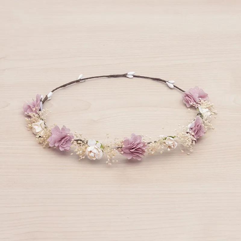 Floral crown with roses and tiny dry blossom bouquets & buds