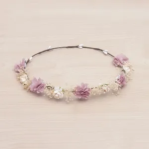 Floral crown with roses and tiny dry blossom bouquets & buds