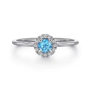 Gabriel & Co. White Gold Halo Style Blue Topaz Ring