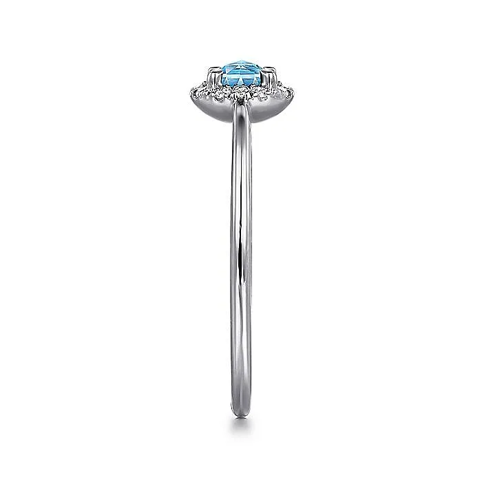 Gabriel & Co. White Gold Halo Style Blue Topaz Ring